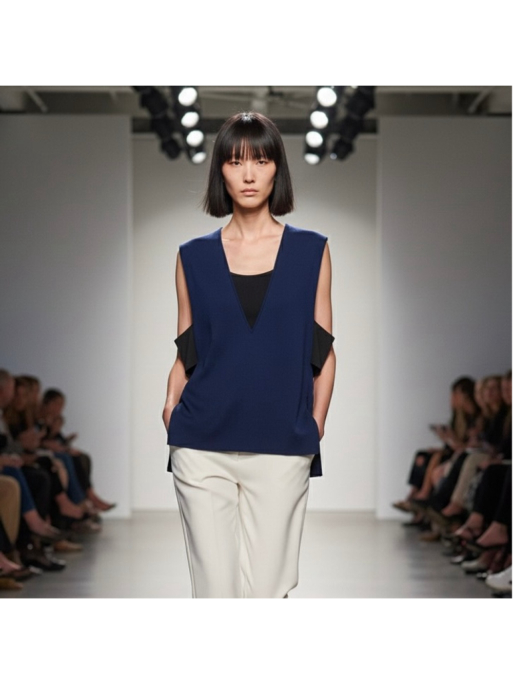 Derek Lam 10 Crosby Blue and Black Banded V Neck Vest Size L